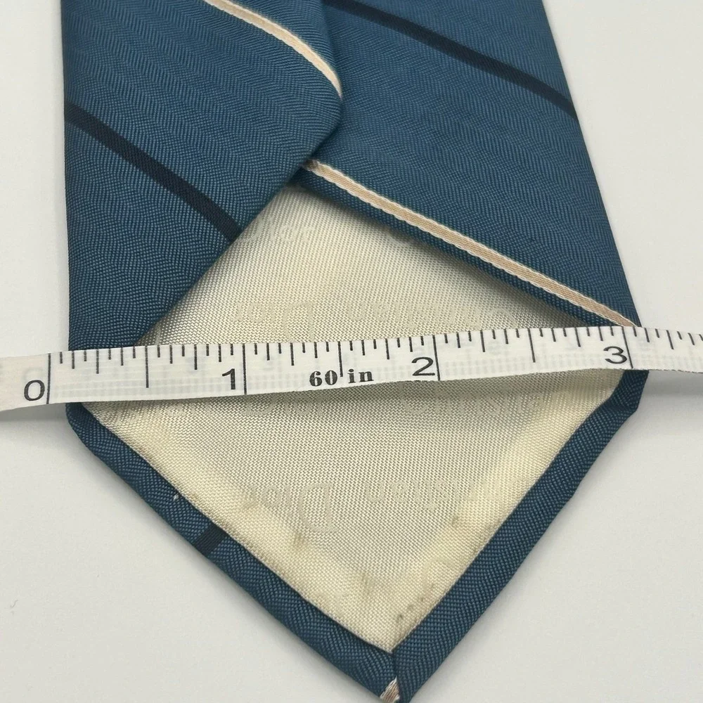 Christian Dior Blue Striped Silk Blend Mens Vintage Made in USA Italian Fabric